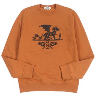 エルメス(Hermes)の美品□HERMES エルメス 19AW コットン100％ エクスリブリス ドラゴン ラムレザーパッチ 裏起毛 トレーナー スウェット オレンジ M イタリア製 メンズ(スウェット)