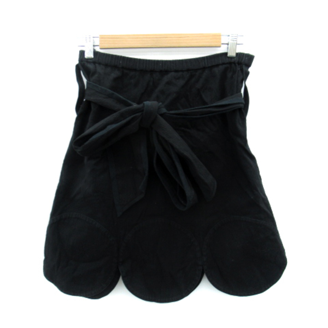 Johanna ho(ジョアンナホー)のジョアンナホー フレアスカート ひざ丈 スカラップ リボン 40 黒 ブラック レディースのスカート(ひざ丈スカート)の商品写真