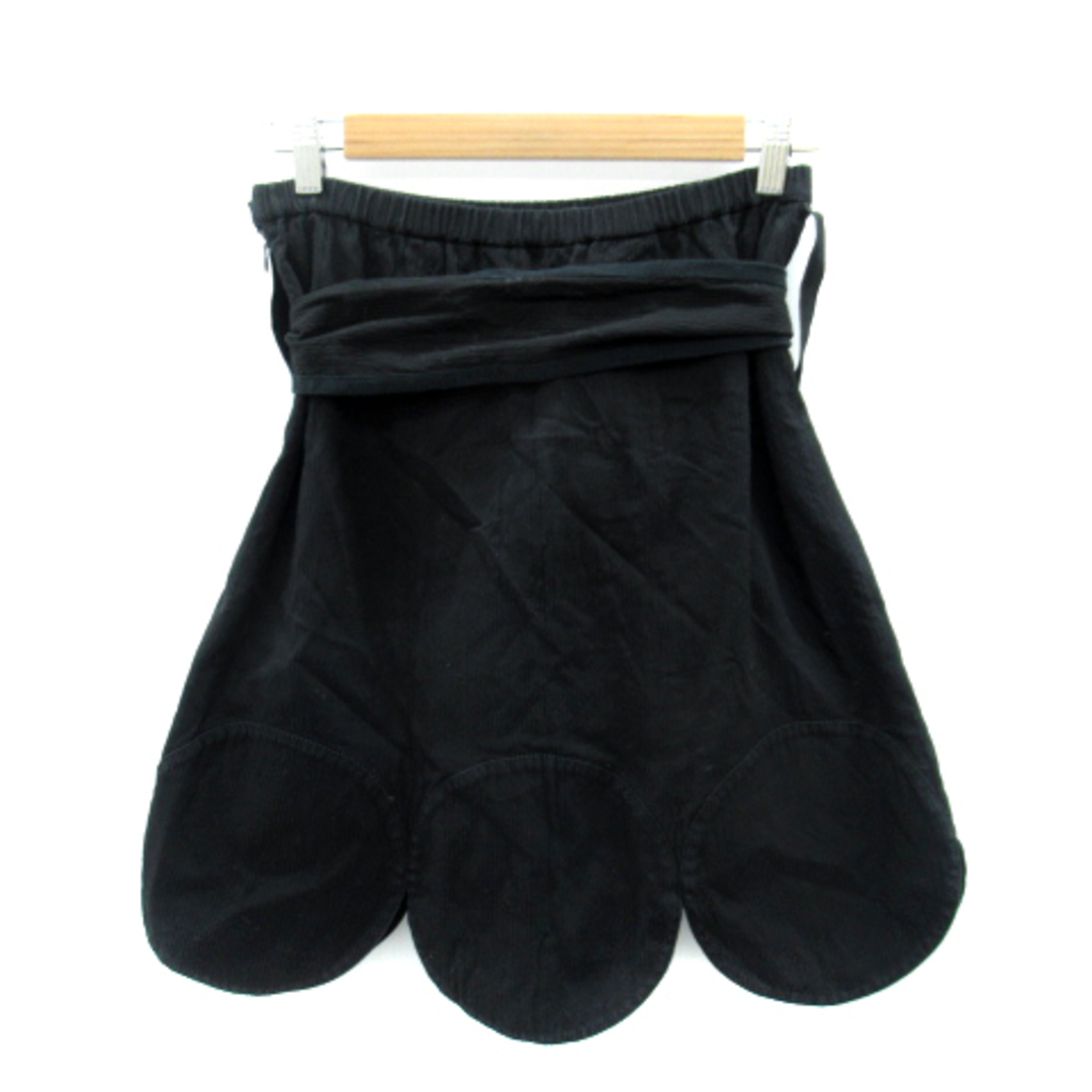 Johanna ho(ジョアンナホー)のジョアンナホー フレアスカート ひざ丈 スカラップ リボン 40 黒 ブラック レディースのスカート(ひざ丈スカート)の商品写真