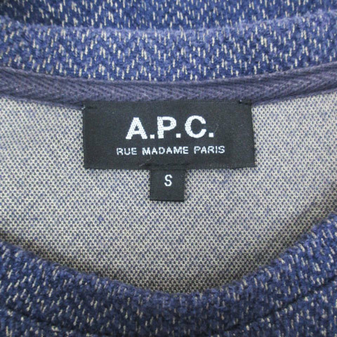 A.P.C(アーペーセー)のアーペーセー カットソー 長袖 ラウンドネック シェブロン柄 S 紺 ベージュ レディースのトップス(カットソー(長袖/七分))の商品写真