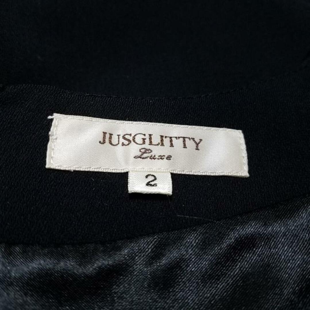 JUSGLITTY(ジャスグリッティー)のJUSGLITTY(ジャスグリッティー) ワンピース サイズ2 M レディース美品  - 黒×アイボリー×クリア クルーネック/半袖/ひざ丈/ラインストーン/パール レディースのワンピース(その他)の商品写真