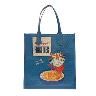 アニヤハインドマーチ(ANYA HINDMARCH)のAnya Hindmarch(アニヤハインドマーチ) トートバッグ美品  Shopper Frosties 189071 ブルー×ブラウン×マルチ for Kellloggs PVC(塩化ビニール)×レザー(トートバッグ)