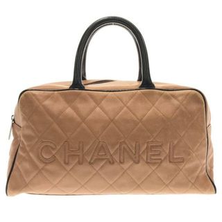 シャネル(CHANEL)のCHANEL(シャネル) ハンドバッグ マトラッセ ベージュ×黒 ロゴ/シルバー金具/ミニボストン レザー×エナメル（レザー）(ハンドバッグ)