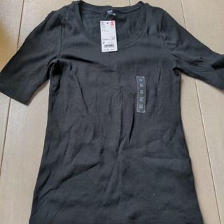 ユニクロ(UNIQLO)のUNIQLO　リブUネックT　5分袖(Tシャツ(半袖/袖なし))