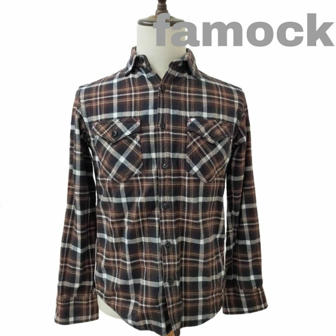 famock ファモック 長袖 チェックシャツ ブラウン Mサイズ 古着 メンズのトップス(シャツ)の商品写真