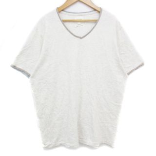 BEAMS - ビームス Tシャツ カットソー 半袖 Vネック 総柄 L 白 グレー ホワイト