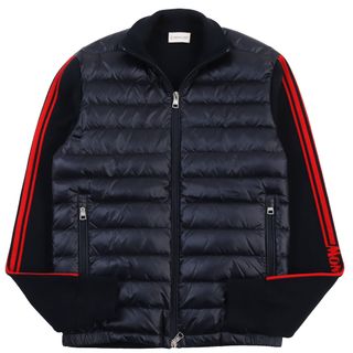 モンクレール(MONCLER)の極美品●MONCLER モンクレール 2019年製 CARDIGAN ニット切り替え ロゴ入り ダブルジップ ダウンジャケット ネイビー S 正規品 メンズ(ダウンジャケット)