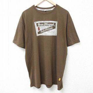 XL★古着 半袖 Tシャツ メンズ サンミゲル ビール 大きいサイズ クルーネック こげ茶 ブラウン 24mar22 中古(Tシャツ/カットソー(半袖/袖なし))