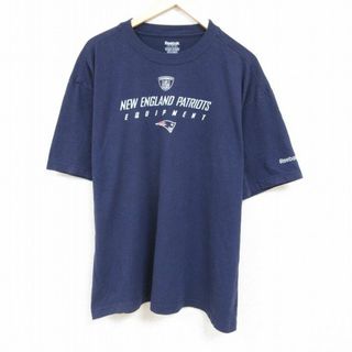 Reebok - XL★古着 リーボック REEBOK 半袖 ブランド Tシャツ メンズ NFL ニューイングランドペイトリオッツ 大きいサイズ クルーネック 紺 ネイビー アメフト スーパーボウル 24mar22 中古