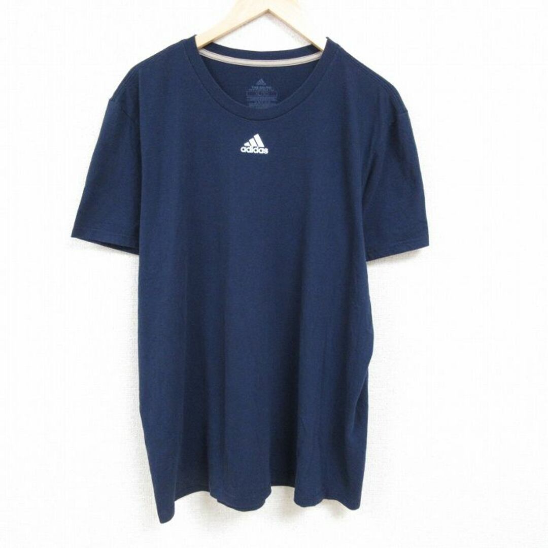 adidas(アディダス)のXL★古着 アディダス adidas 半袖 ブランド Tシャツ メンズ ワンポイントロゴ 大きいサイズ クルーネック 紺 ネイビー 24mar22 中古 メンズのトップス(Tシャツ/カットソー(半袖/袖なし))の商品写真