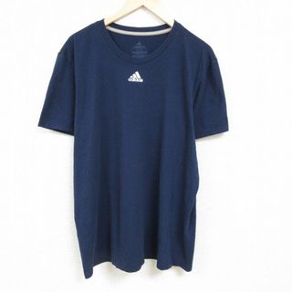 アディダス(adidas)のXL★古着 アディダス adidas 半袖 ブランド Tシャツ メンズ ワンポイントロゴ 大きいサイズ クルーネック 紺 ネイビー 24mar22 中古(Tシャツ/カットソー(半袖/袖なし))