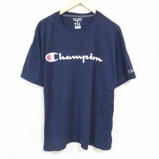 チャンピオン(Champion)のXL★古着 チャンピオン Champion 半袖 ブランド Tシャツ メンズ ビッグロゴ 大きいサイズ クルーネック 紺 ネイビー 24mar22 中古(Tシャツ/カットソー(半袖/袖なし))