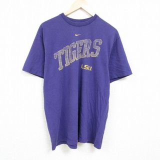 ナイキ(NIKE)のXL★古着 ナイキ NIKE 半袖 ブランド Tシャツ メンズ LSU ルイジアナ 大きいサイズ コットン クルーネック 紫 パープル 24mar22 中古(Tシャツ/カットソー(半袖/袖なし))