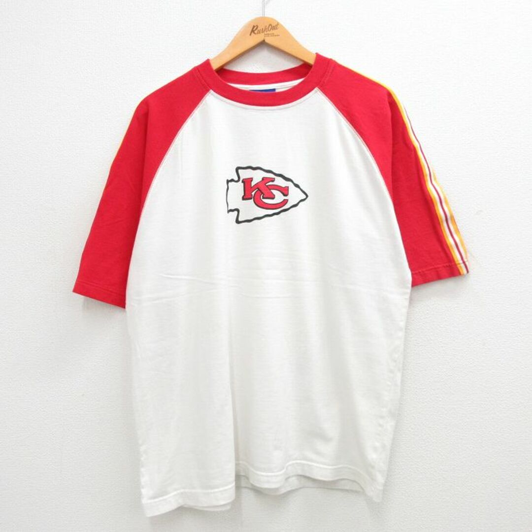 Reebok(リーボック)のXL★古着 リーボック REEBOK 半袖 ビンテージ Tシャツ メンズ 00年代 00s NFL カンザスシティチーフス コットン ラグラン クルーネック 白 ホワイト アメフト スーパーボウル 24mar22 中古 メンズのトップス(Tシャツ/カットソー(半袖/袖なし))の商品写真