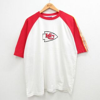 リーボック(Reebok)のXL★古着 リーボック REEBOK 半袖 ビンテージ Tシャツ メンズ 00年代 00s NFL カンザスシティチーフス コットン ラグラン クルーネック 白 ホワイト アメフト スーパーボウル 24mar22 中古(Tシャツ/カットソー(半袖/袖なし))