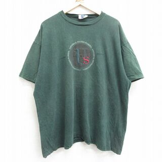 XL★古着 半袖 ビンテージ Tシャツ メンズ 90年代 90s ユニバーサルスタジオ フロリダ 刺繍 大きいサイズ コットン クルーネック USA製 濃緑 グリーン 霜降り 【spe】 24mar22 中古(Tシャツ/カットソー(半袖/袖なし))