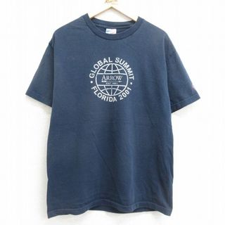 アロー(ARROW)のXL★古着 半袖 ビンテージ Tシャツ メンズ 00年代 00s アロー コットン クルーネック USA製 濃紺 ネイビー 【spe】 24mar22 中古(Tシャツ/カットソー(半袖/袖なし))