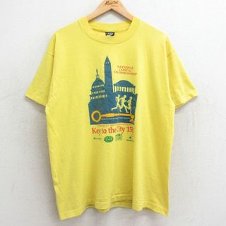 スクリーンスターズ(SCREEN STARS)のXL★古着 スクリーンスターズ 半袖 ビンテージ Tシャツ メンズ 80年代 80s key 15K クルーネック USA製 黄 イエロー 24mar22 中古(Tシャツ/カットソー(半袖/袖なし))