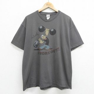 XL★古着 半袖 Tシャツ メンズ 00年代 00s ポパイ 大きいサイズ コットン クルーネック 濃グレー 24mar22 中古(Tシャツ/カットソー(半袖/袖なし))