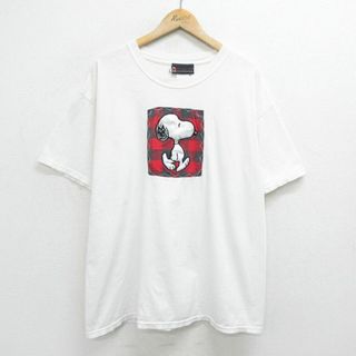 スヌーピー(SNOOPY)のXL★古着 半袖 ビンテージ Tシャツ メンズ 00年代 00s ピーナッツ スヌーピー SNOOPY 刺繍 大きいサイズ コットン クルーネック 白 ホワイト 24mar22 中古(Tシャツ/カットソー(半袖/袖なし))