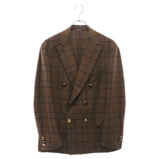 ブリオーニ(Brioni)のBrioni ブリオーニ JACKET PLUME DB RGL60R カシミヤ チェック柄 2Bテーラードジャケット ブラウン 6Bゴールドデザイン(テーラードジャケット)