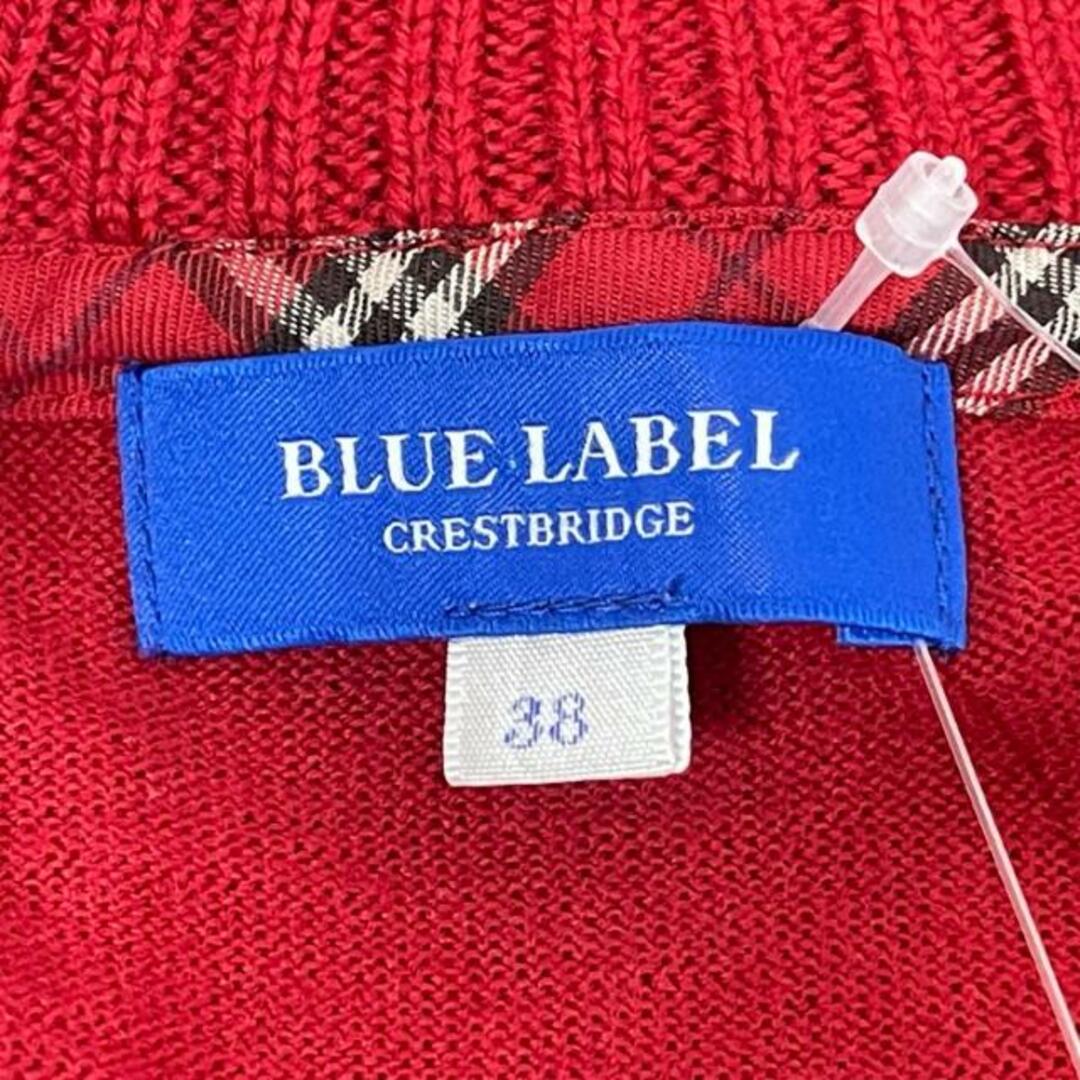 BLUE LABEL CRESTBRIDGE(ブルーレーベルクレストブリッジ)のBLUE LABEL CRESTBRIDGE(ブルーレーベルクレストブリッジ) 長袖セーター サイズ38 M レディース美品  - レッド クルーネック レディースのトップス(ニット/セーター)の商品写真