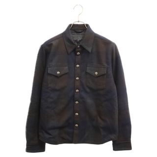 クロムハーツ(Chrome Hearts)のCHROME HEARTS クロムハーツ Cpo Jacket 総柄 裏地キルティング シャツ ジャケット レザー クロスパッチ付き ブラウン/ネイビー(フライトジャケット)