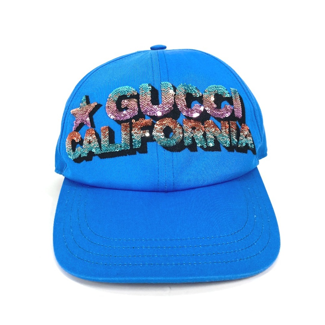 Gucci(グッチ)のグッチ GUCCI ロゴ スパンコール 703207 帽子 キャップ帽 ベースボール キャップ コットン ブルー 美品 メンズの帽子(キャップ)の商品写真