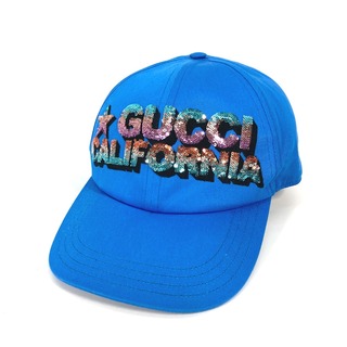 グッチ(Gucci)のグッチ GUCCI ロゴ スパンコール 703207 帽子 キャップ帽 ベースボール キャップ コットン ブルー 美品(キャップ)