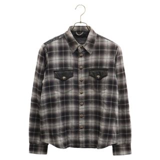 クロムハーツ(Chrome Hearts)のCHROME HEARTS クロムハーツ WESTN ウエスタンクロスボール ボタン レザー切り替え長袖チェック シャツJVPタグ ブラック(シャツ)