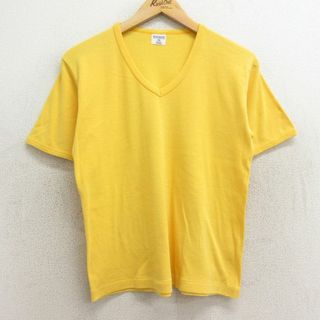 古着 シアーズ 半袖 ビンテージ Tシャツ レディース 80年代 80s 無地 Vネック 黄 イエロー 24mar23 中古(ミニワンピース)