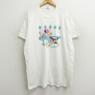 ディズニー(Disney)の古着 半袖 ビンテージ Tシャツ ワンピース レディース 80年代 80s ディズニー DISNEY ミニー 大きいサイズ ロング丈 コットン クルーネック USA製 白 ホワイト 【spe】 24mar23 中古(ミニワンピース)