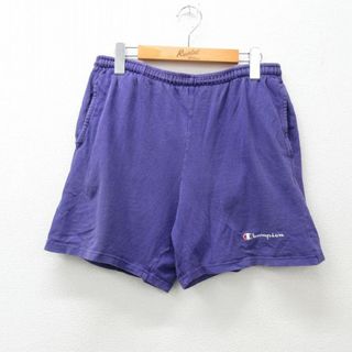 チャンピオン(Champion)のW34★古着 チャンピオン champion ショート トレーニング パンツ ショーツ メンズ 90年代 90s ワンポイントロゴ コットン 茶 ブラウン 24mar25 中古 ボトムス 短パン ショーパン(ワークパンツ/カーゴパンツ)