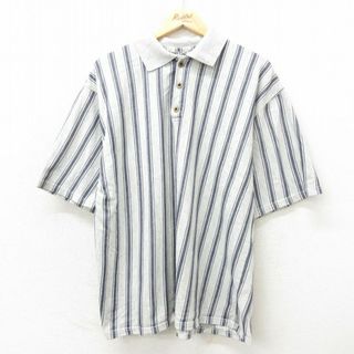 XL★古着 半袖 ポロ シャツ メンズ 90年代 90s 大きいサイズ グレー他 ストライプ 24mar23 中古 トップス(ポロシャツ)