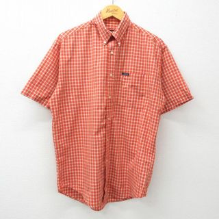 ラルフローレン(Ralph Lauren)のXL★古着 ラルフローレン Ralph Lauren チャップス 半袖 ブランド シャツ メンズ 90年代 90s ワンポイントロゴ ボタンダウン オレンジ他 チェック 24mar23 中古 トップス(シャツ)