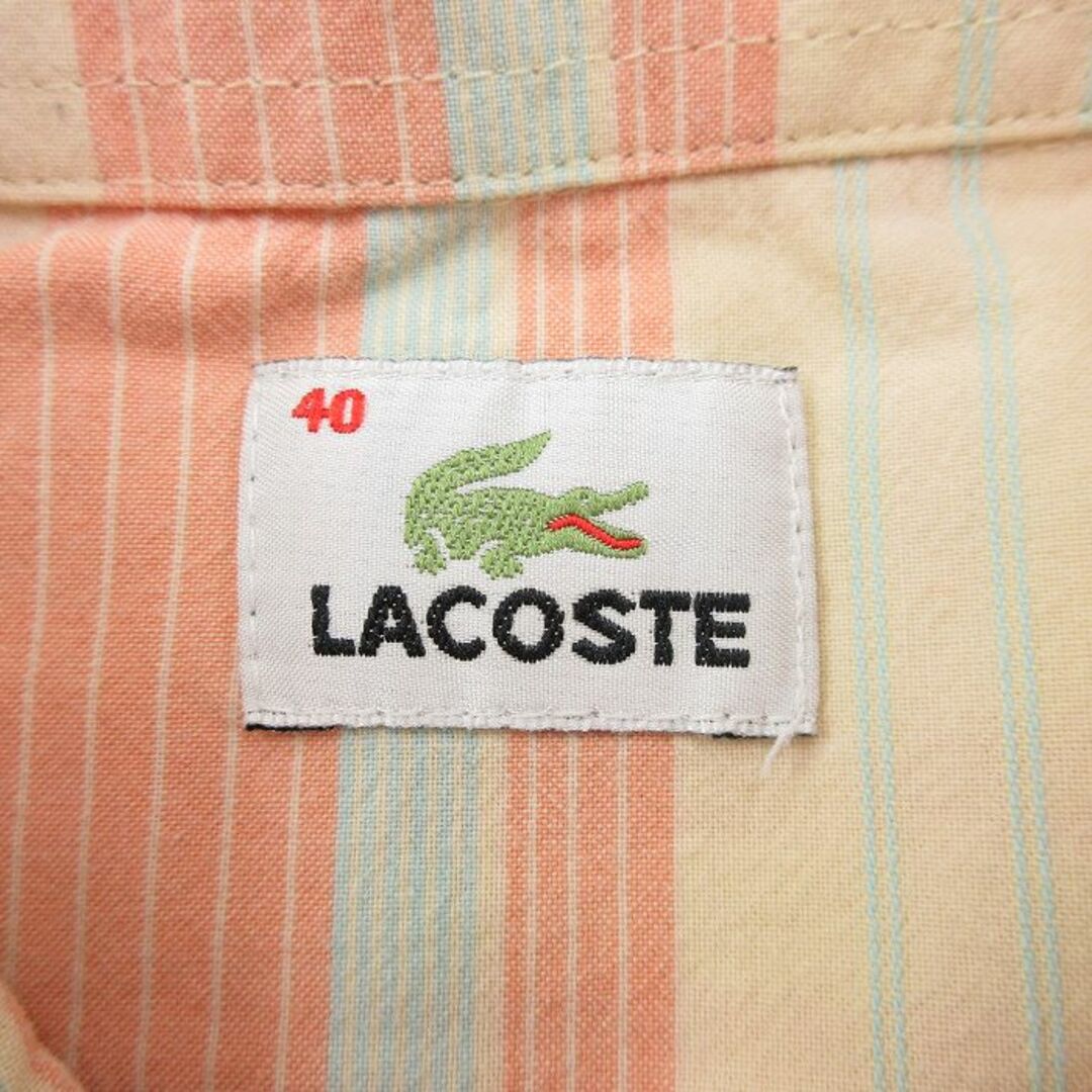 LACOSTE(ラコステ)のL★古着 ラコステ LACOSTE 半袖 ブランド シャツ メンズ ワンポイントロゴ コットン ボタンダウン 黄系他 イエロー ストライプ 24mar23 中古 トップス メンズのトップス(シャツ)の商品写真