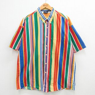 XL★古着 半袖 シャツ メンズ 90年代 90s コットン ボタンダウン USA製 緑他 グリーン ストライプ 24mar23 中古 トップス(シャツ)