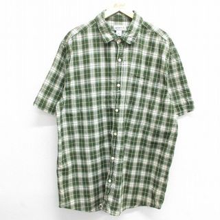 カーハートダブリューアイピー(Charhartt WIP)のXL★古着 カーハート Carhartt 半袖 シャツ メンズ ロング丈 大きいサイズ コットン 緑他 グリーン チェック 24mar25 中古 トップス(シャツ)