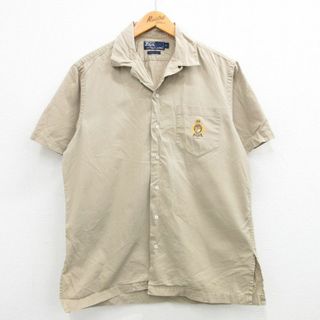 ラルフローレン(Ralph Lauren)のM★古着 ラルフローレン Ralph Lauren 半袖 ブランド シャツ メンズ 90年代 90s ボタンダウン コットン 開襟 オープンカラー ベージュ カーキ 24mar25 中古 トップス(シャツ)