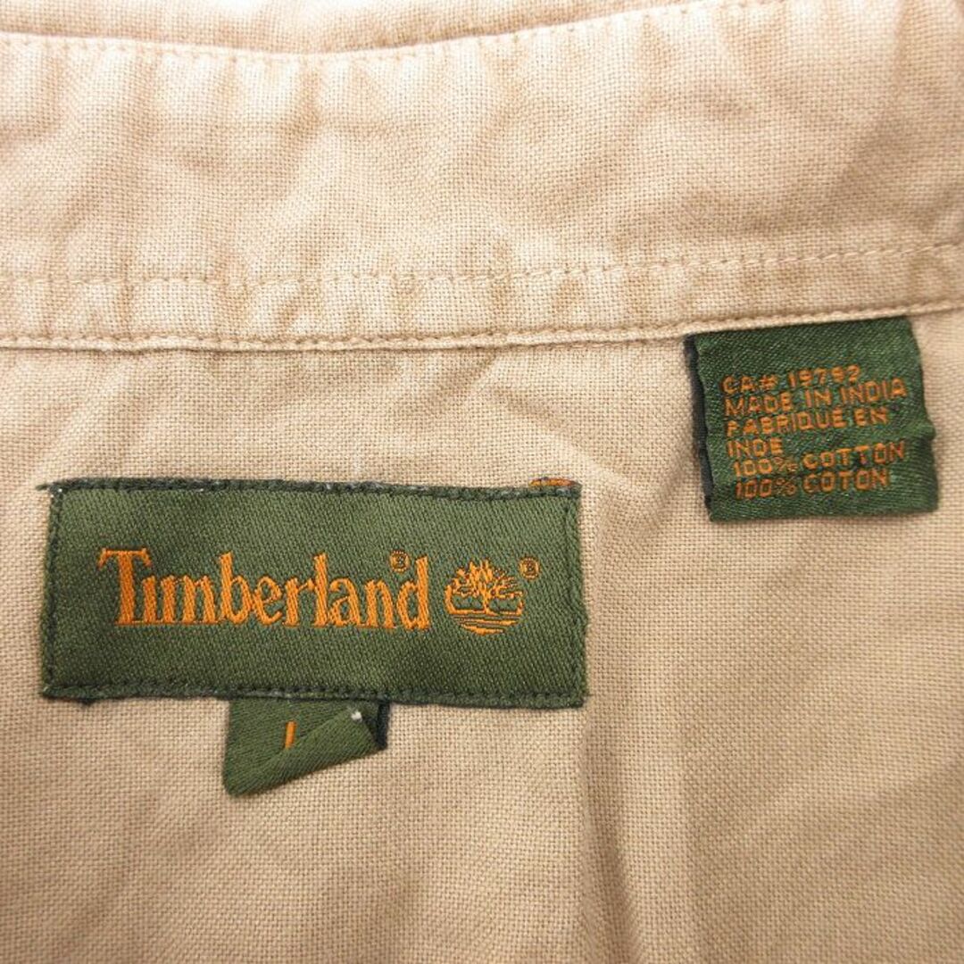 Timberland(ティンバーランド)のXL★古着 ティンバーランド 半袖 シャツ メンズ 00年代 00s ワンポイントロゴ 大きいサイズ ロング丈 コットン ボタンダウン ベージュ カーキ 24mar25 中古 トップス メンズのトップス(シャツ)の商品写真