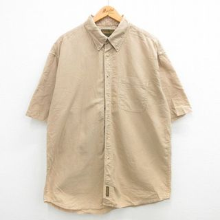 ティンバーランド(Timberland)のXL★古着 ティンバーランド 半袖 シャツ メンズ 00年代 00s ワンポイントロゴ 大きいサイズ ロング丈 コットン ボタンダウン ベージュ カーキ 24mar25 中古 トップス(シャツ)