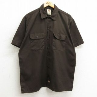 ディッキーズ(Dickies)のXL★古着 ディッキーズ Dickies 半袖 ワーク シャツ メンズ 茶 ブラウン 24mar23 中古 トップス(シャツ)