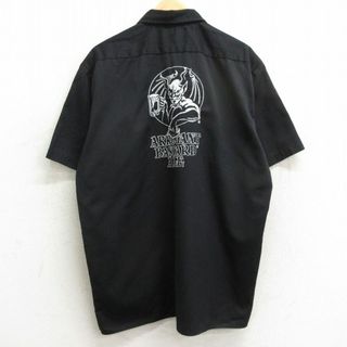 ディッキーズ(Dickies)のXL★古着 ディッキーズ Dickies 半袖 ワーク シャツ メンズ アロガントバスタードエール 刺繍 黒 ブラック 24mar23 中古 トップス(シャツ)