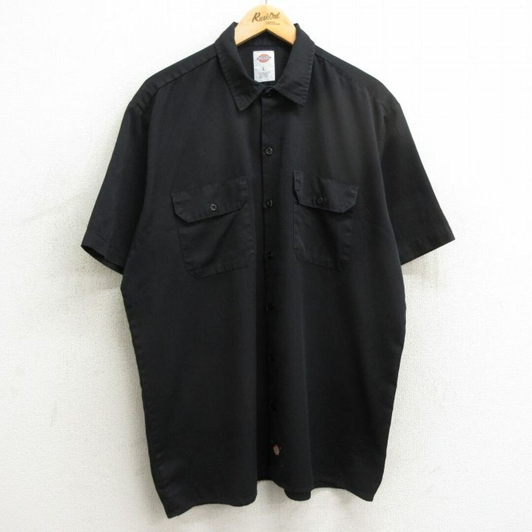 Dickies(ディッキーズ)のXL★古着 ディッキーズ Dickies 半袖 ワーク シャツ メンズ ロング丈 黒 ブラック 24mar25 中古 トップス メンズのトップス(シャツ)の商品写真