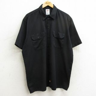 ディッキーズ(Dickies)のXL★古着 ディッキーズ Dickies 半袖 ワーク シャツ メンズ ロング丈 黒 ブラック 24mar25 中古 トップス(シャツ)