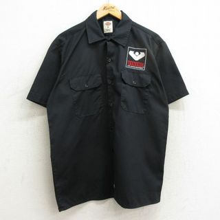 ディッキーズ(Dickies)のL★古着 ディッキーズ Dickies 半袖 ワーク シャツ メンズ バイキング 黒 ブラック 24mar25 中古 トップス(シャツ)