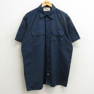 ディッキーズ(Dickies)のL★古着 ディッキーズ Dickies 半袖 ワーク シャツ メンズ 00年代 00s ロング丈 紺 ネイビー 24mar25 中古 トップス(シャツ)