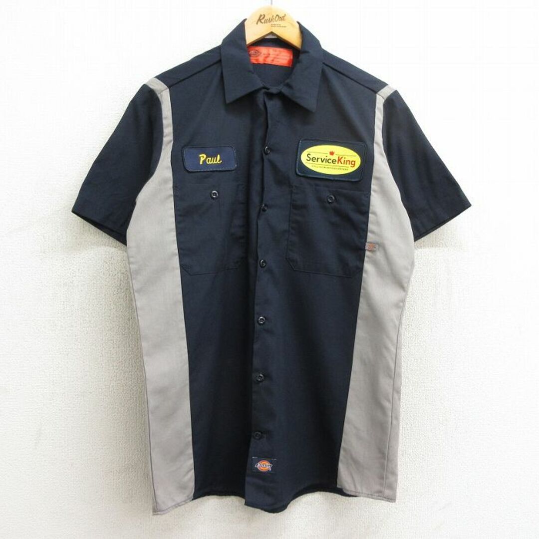 Dickies(ディッキーズ)のM★古着 ディッキーズ Dickies 半袖 ワーク シャツ メンズ サービス キング ツートンカラー 紺他 ネイビー 24mar25 中古 トップス メンズのトップス(シャツ)の商品写真