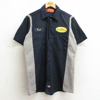 ディッキーズ(Dickies)のM★古着 ディッキーズ Dickies 半袖 ワーク シャツ メンズ サービス キング ツートンカラー 紺他 ネイビー 24mar25 中古 トップス(シャツ)