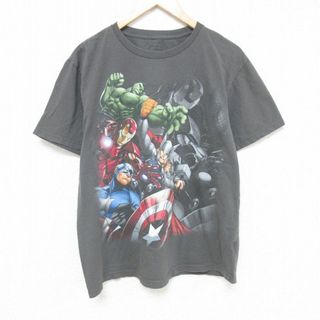 マーベル(MARVEL)のXL★古着 半袖 Tシャツ メンズ マーベル アベンジャーズ アイアンマン ハルク コットン クルーネック グレー 24mar23 中古(Tシャツ/カットソー(半袖/袖なし))